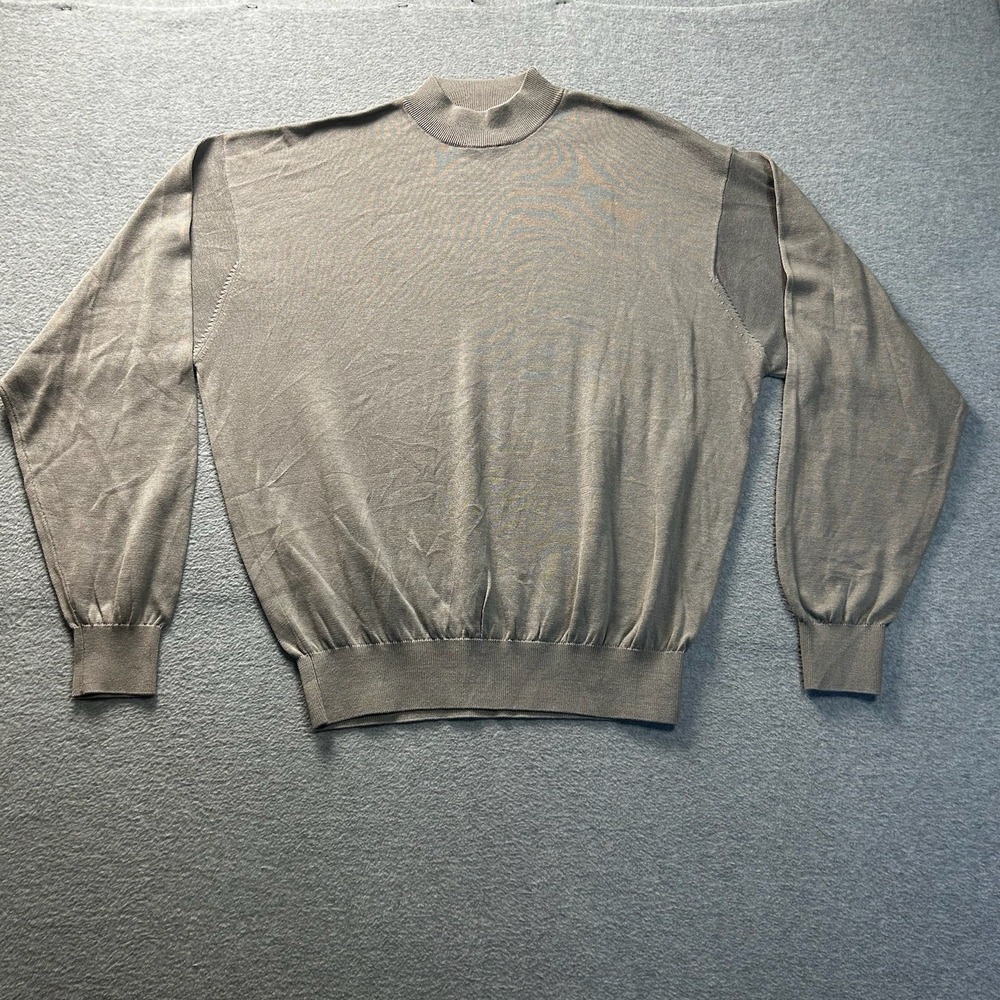 Baracuta Mens XXL Silk Cotton Sweater Mock Neck Taupe Gray Long Sleeve Knit